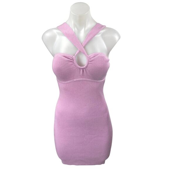 Abercrombie & Fitch Pink Rib Knit Sleeveless Halter Mini Tank Bodycon Dress Sz S - Picture 1 of 3